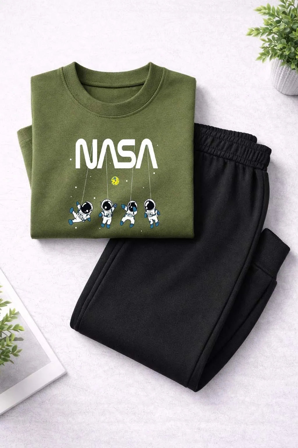 Boys green printed cotton shirt and trouser set, soft breathable outfit for kids casual wear daily use and summer comfort
