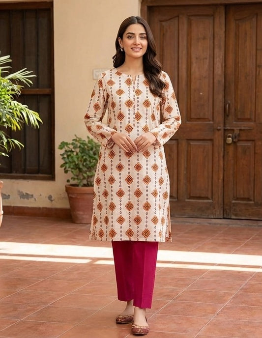 Ivory printed lawn 2 piece suit for women summer outfit with digital print shirt and soft breathable fabric