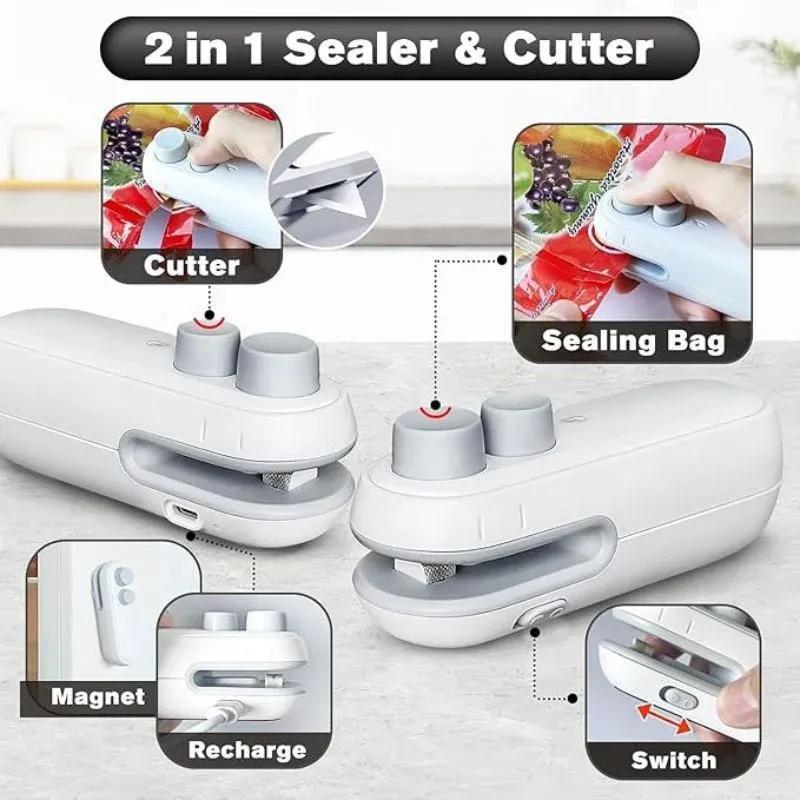 Portable food bag sealing machine rechargeable sealer multicolor, compact kitchen tool for sealing snacks chips and food storage bags
