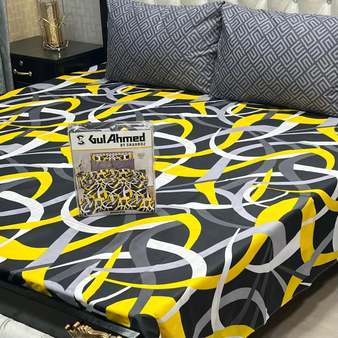 Black cotton salonica printed bedsheet 3pc double bed set with pillow covers soft breathable durable stylish home bedding