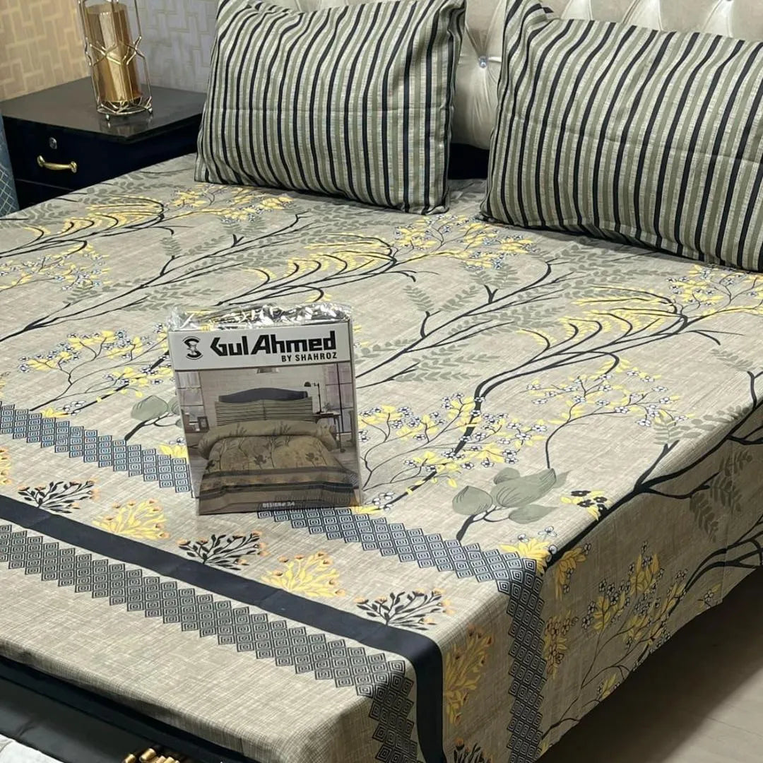 Multicolor cotton salonica printed bedsheet 3pc double bed set with pillow covers soft breathable durable vibrant everyday bedding