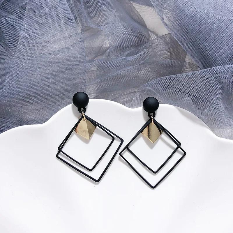 Swift Mart square design earrings black gold alloy studs women fashion