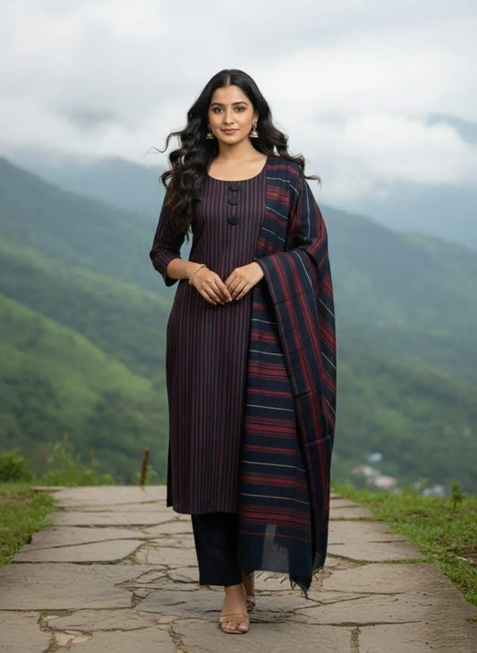 Blue printed Khaadi 3 piece suit for women with dupatta plain trouser soft breathable elegant traditional outfit