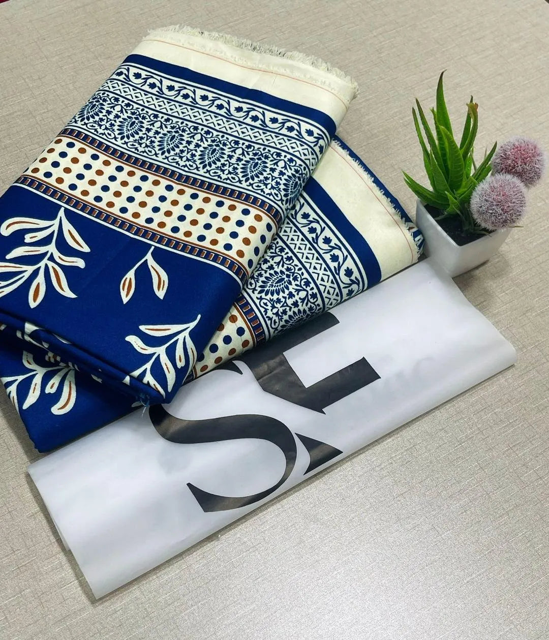 Blue printed polo cotton 2 piece suit for women casual wear soft breathable fabric matching shirt and trouser set
