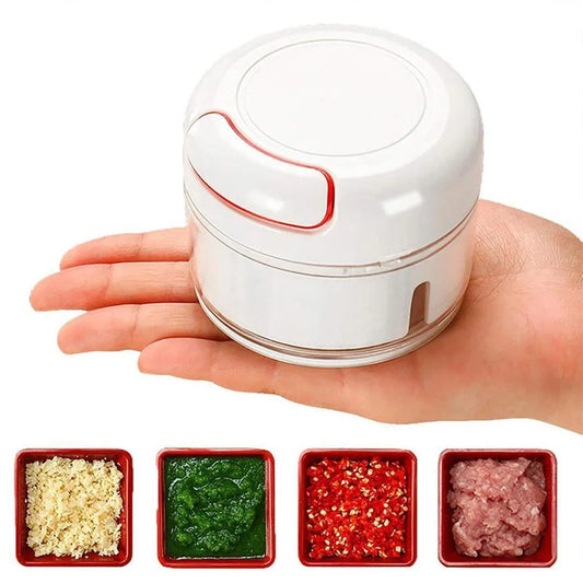 White ABS vegetable cutter one touch chopper for kitchen, compact food processor for garlic ginger vegetables and meat daily cooking use