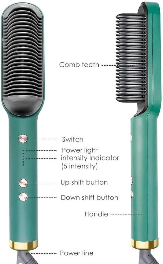 Premium corded hair dryer brush in green and black for smooth, frizz-free hair. Fast salon-quality styling at home.