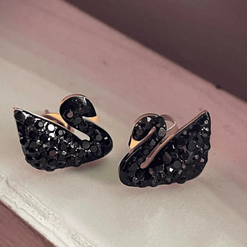 Swift Mart swan earrings elegant alloy studs for women black red white