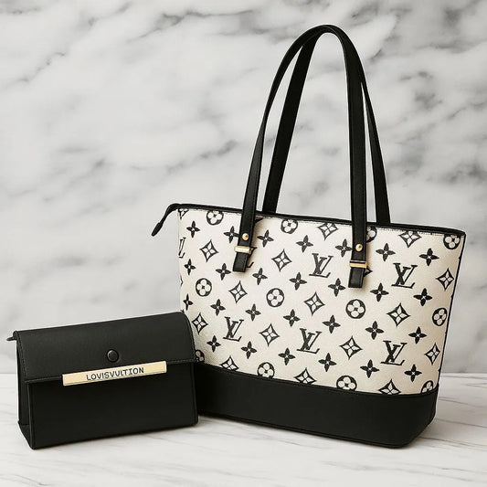 Leather handbag set for girls checkered design with wallet stylish bag for school college and daily use