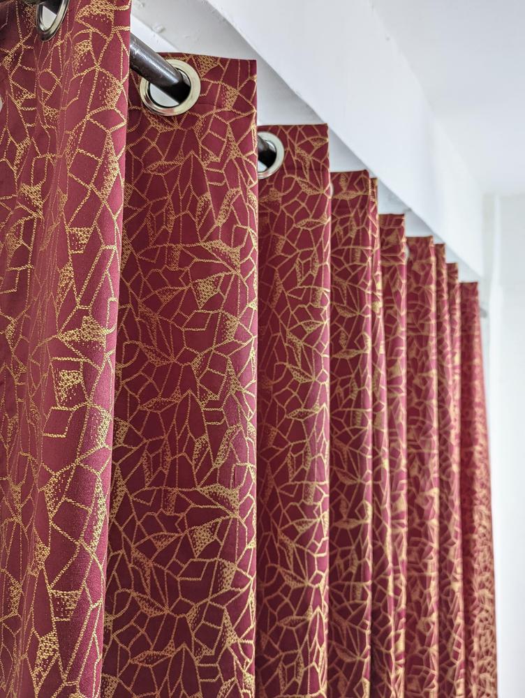 Golden textured curtains 55x92 inch burgundy panel with gold pattern, luxury curtain for living room bedroom and event decor