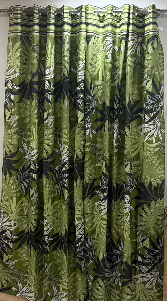 Green printed cotton curtains 2 pcs set 60x102 inch panels, soft breathable curtains for bedroom living room home decor use