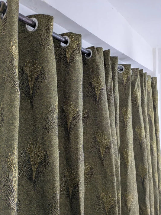 Velvet jacquard printed curtain 56x96 panel brown red, soft luxury curtain for bedroom living room home decor use