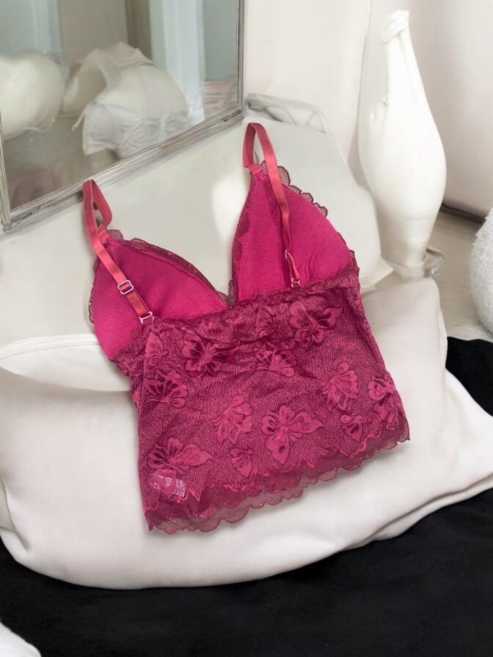 Red jacquard lace plunge bra padded soft fit stretch comfortable stylish everyday wear