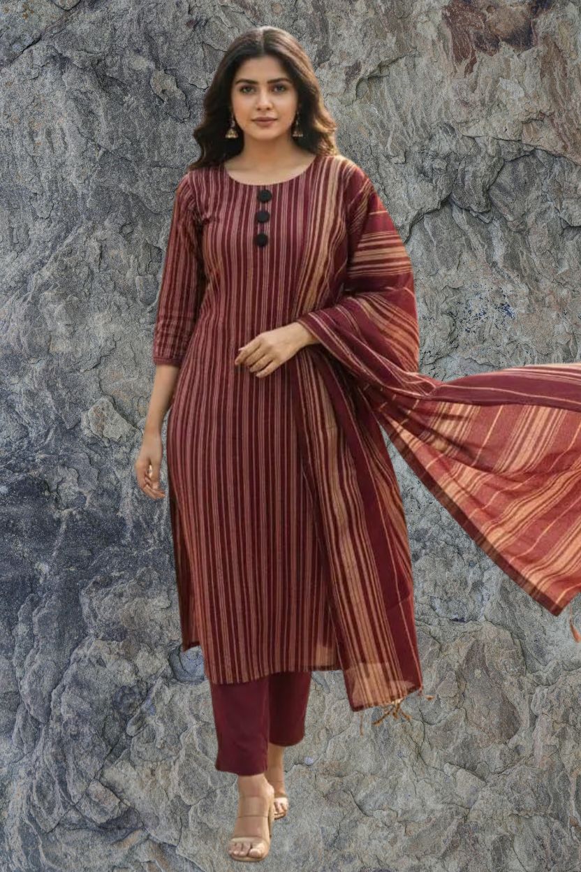 Maroon printed Khaadi 3 piece suit for women with dupatta plain trouser soft breathable elegant traditional outfit