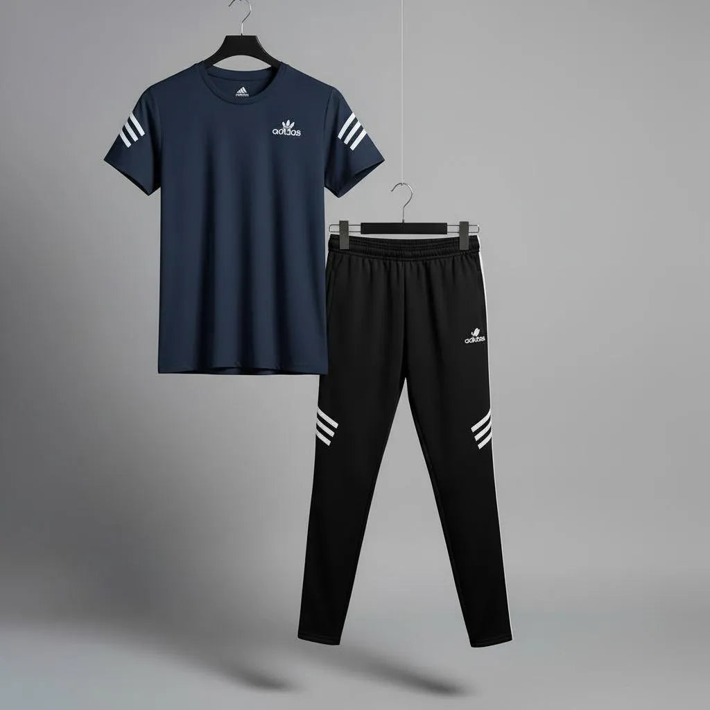 Men blue micro multicolor printed 2pc tracksuit for gym sports casual wear and daily comfort in Pakistan