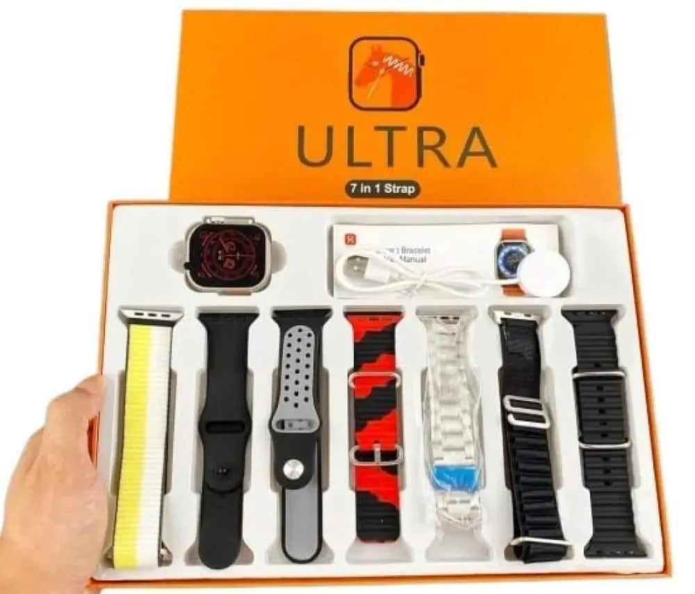 Ultra 7 in 1 smart watch multicolor straps stylish smartwatch for men and women daily use with long battery and modern display
