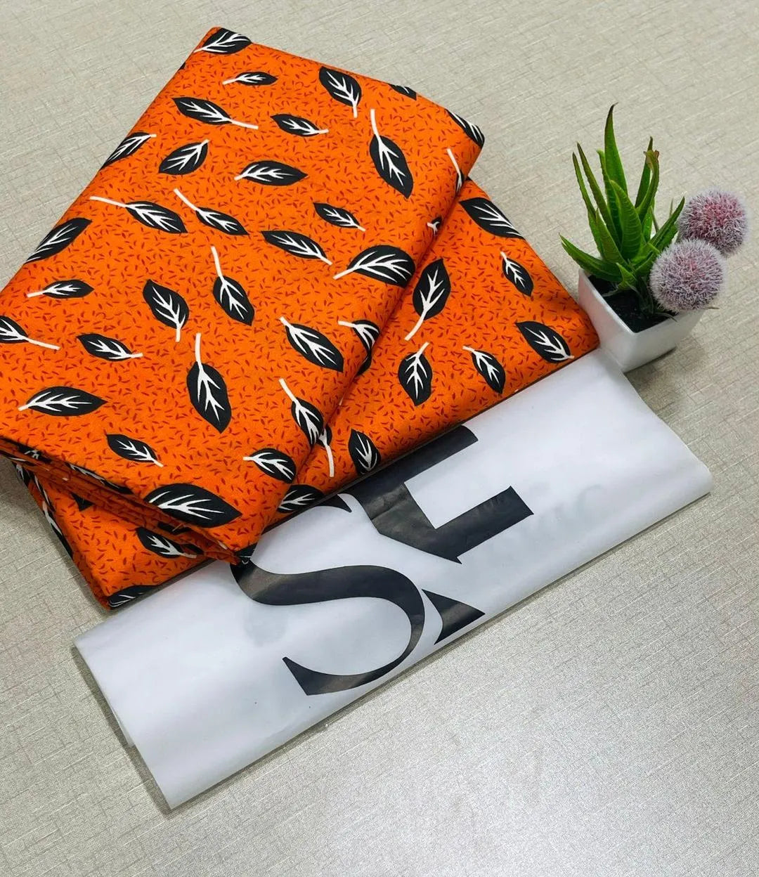 Orange printed polo cotton 2 piece suit for women casual wear soft breathable fabric matching shirt and trouser set