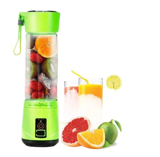Portable 6 blade electric juicer machine with colorful bottle, ABS plastic blender for smoothies and fresh juice at home office or travel use