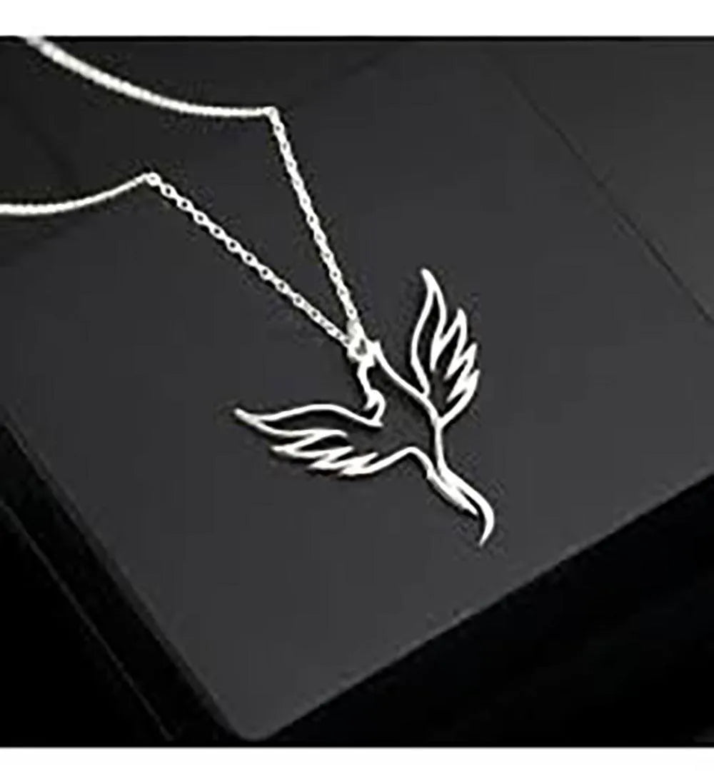 Silver bird locket necklace in stainless steel unisex design