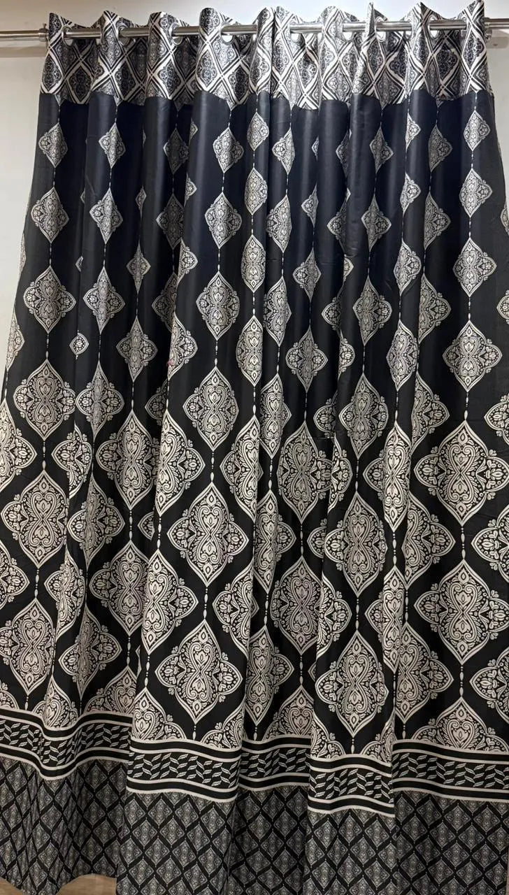 Black printed cotton curtains 2 pcs set 60x100 inch panels, soft breathable curtains for bedroom living room modern home decor use