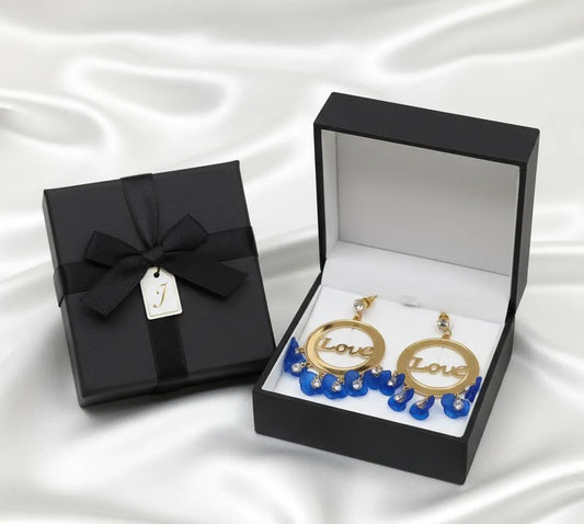 Lightweight alloy earrings with Love frame and sparkling crystal accents