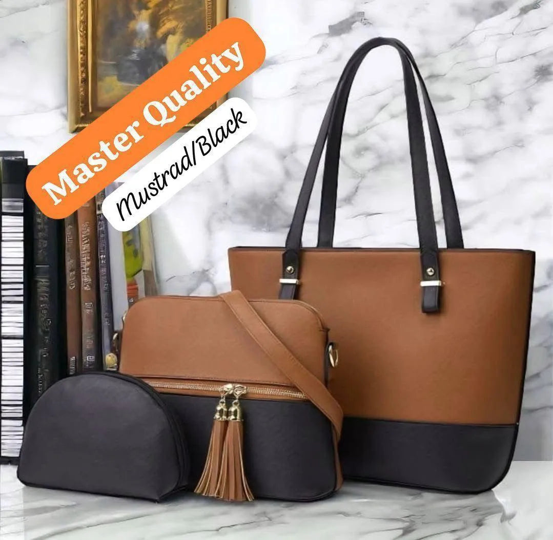 Women leather handbag set 3 pcs multi color stylish bags for daily use office and casual outings with elegant design