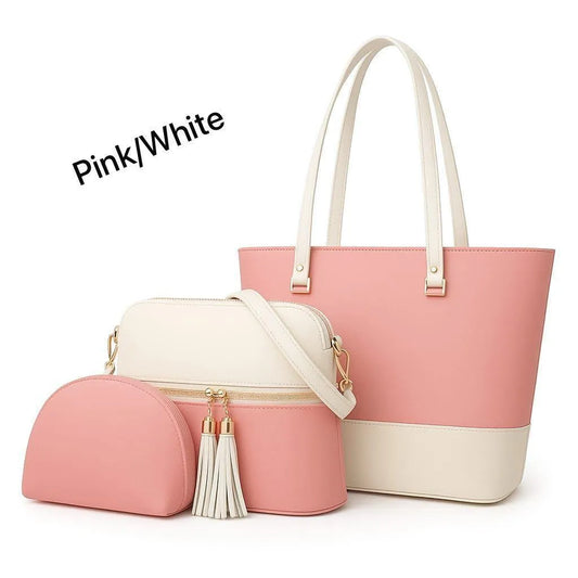 Women leather handbag set 3 pcs multi color stylish bags for daily use office and casual outings with elegant design