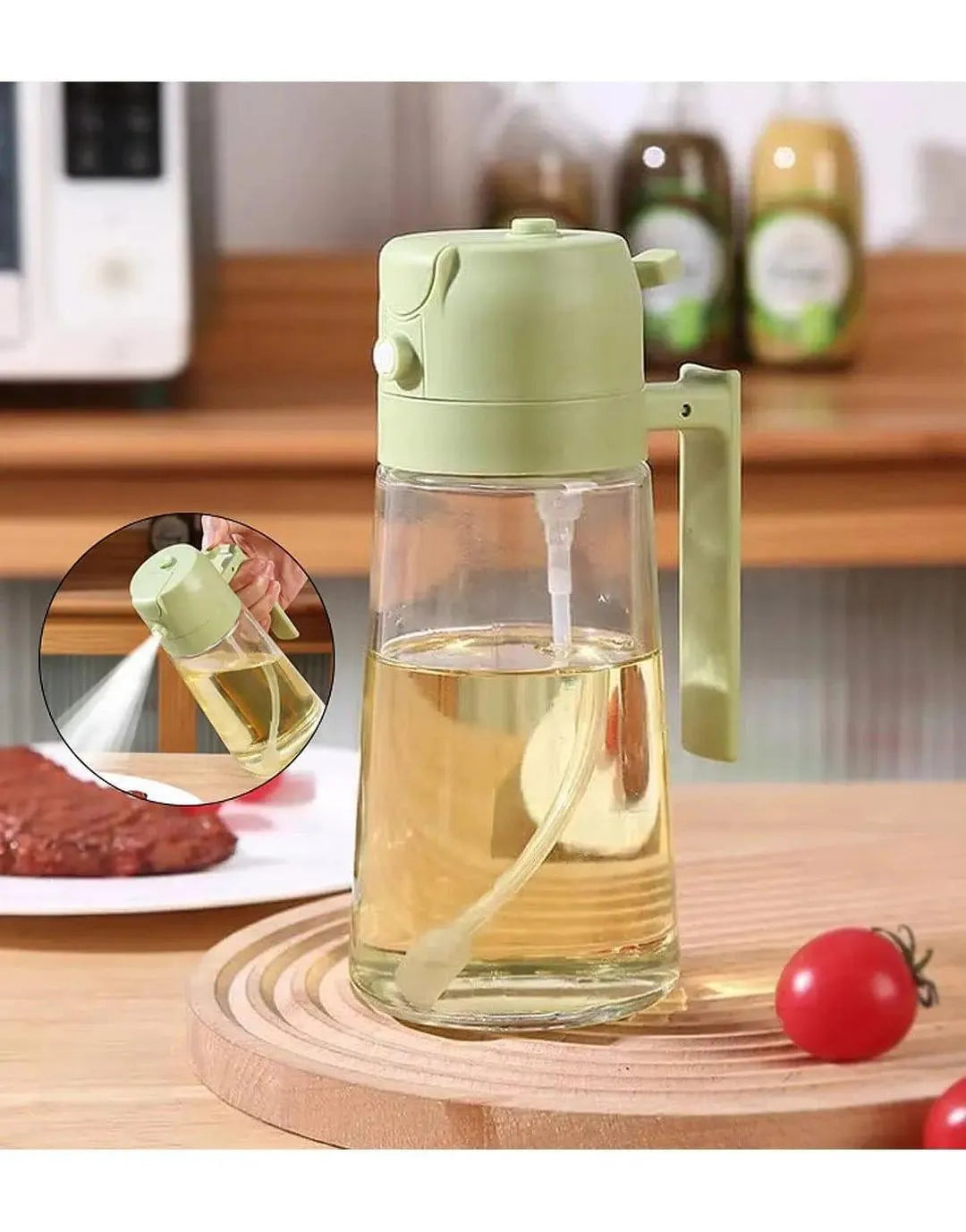 Glass oil spray bottle 470ml kitchen mister sprayer for cooking baking and salad dressing, reusable oil dispenser with fine mist nozzle