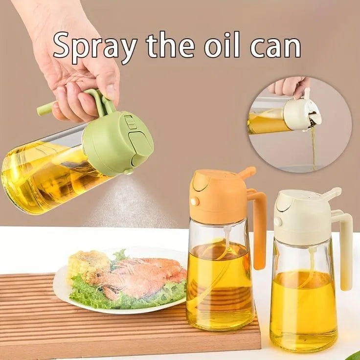 Glass oil spray bottle 470ml kitchen mister sprayer for cooking baking and salad dressing, reusable oil dispenser with fine mist nozzle