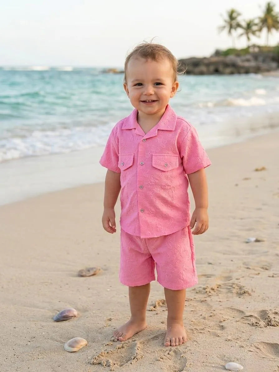 Boys pink plain Dhanak shirt and shorts set, soft comfortable outfit for babies daily wear and casual use