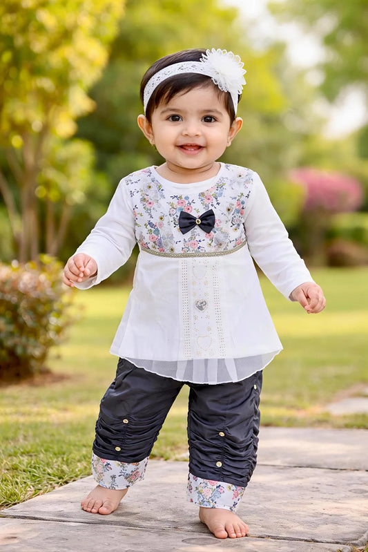 Girls multicolor printed cotton lawn shirt and trouser set, soft breathable summer outfit for babies and toddlers daily wear