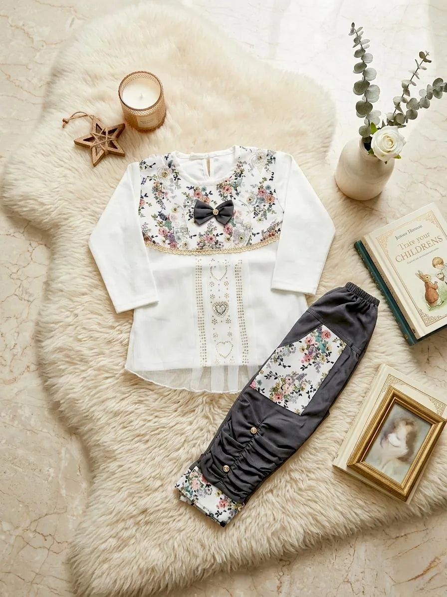 Girls multicolor printed cotton lawn shirt and trouser set, soft breathable summer outfit for babies and toddlers daily wear