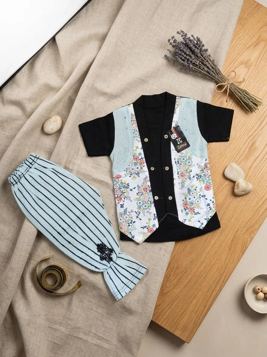 Girls white printed cotton lawn shirt and trouser set, soft breathable summer outfit for babies and toddlers daily wear