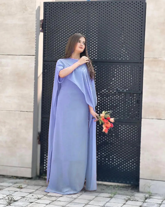 Turquoise chiffon cap shawl maxi 2 piece dress for women with dupatta elegant formal party wear outfit