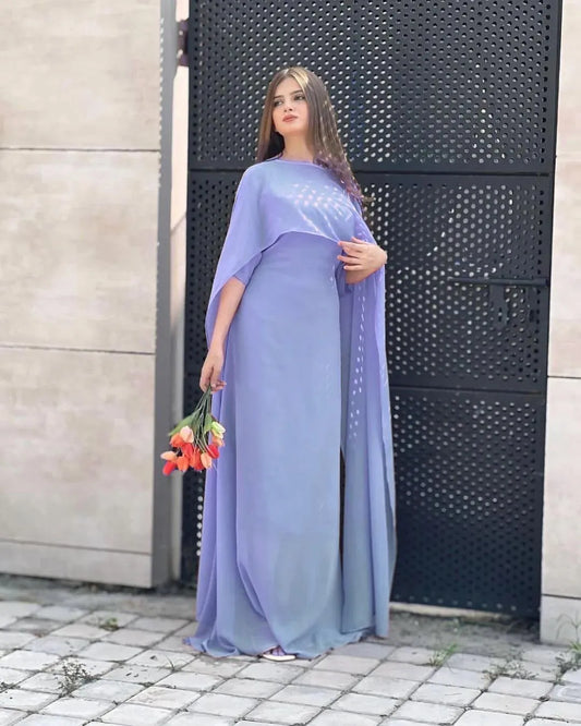 Turquoise chiffon cap shawl maxi 2 piece dress for women with dupatta elegant formal party wear outfit