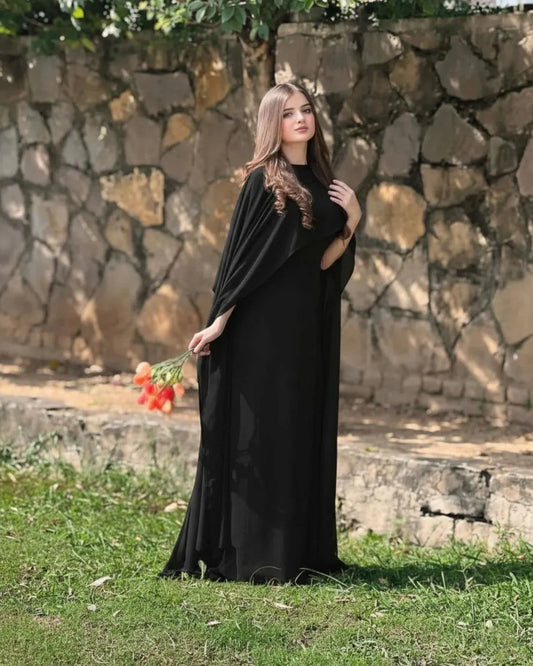Black chiffon cap shawl maxi 2 piece dress for women with dupatta elegant long formal party wear outfit