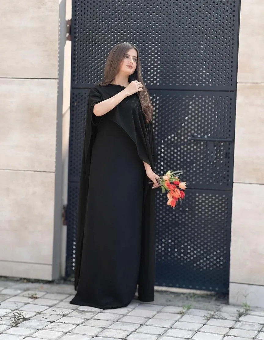 Black chiffon cap shawl maxi 2 piece dress for women with dupatta elegant long formal party wear outfit