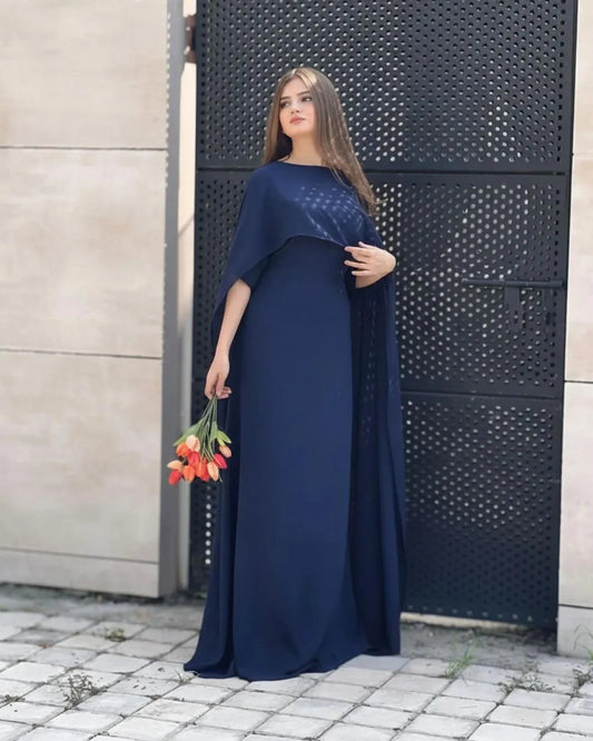 Blue chiffon cap shawl maxi 2 piece dress for women with dupatta elegant long formal party wear outfit
