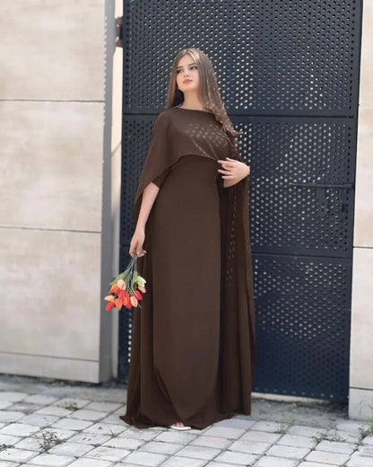 Brown chiffon cap shawl maxi 2 piece dress for women with dupatta elegant long formal party wear outfit