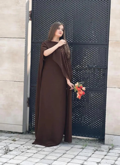 Brown chiffon cap shawl maxi 2 piece dress for women with dupatta elegant long formal party wear outfit