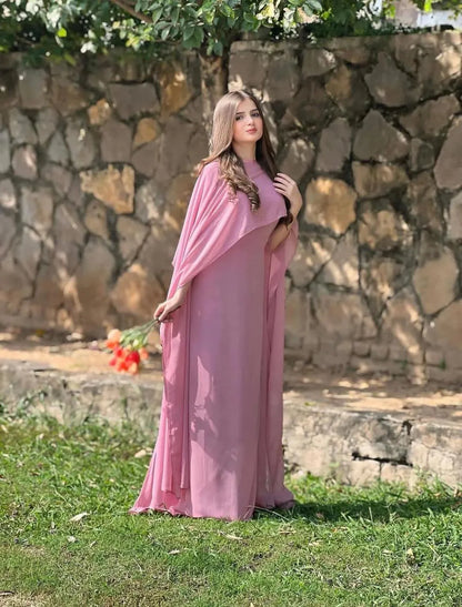Pink chiffon cap shawl maxi 2 piece dress for women with dupatta elegant party wear long dress outfit