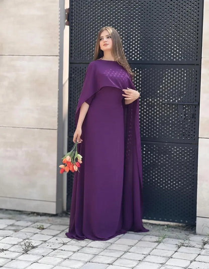 Purple chiffon cap shawl maxi 2 piece dress for women with dupatta elegant long formal party wear outfit