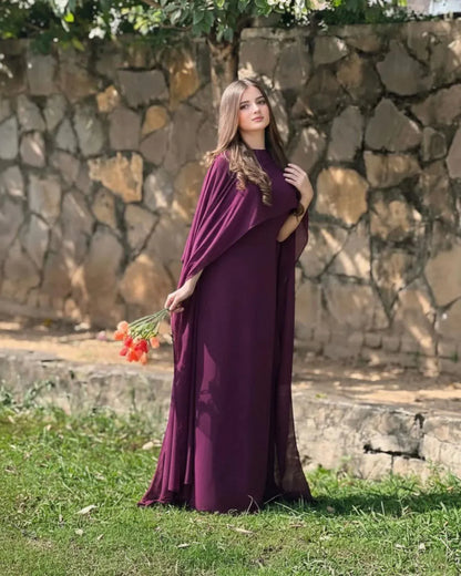 Purple chiffon cap shawl maxi 2 piece dress for women with dupatta elegant long formal party wear outfit