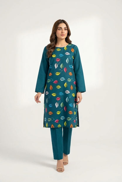Green printed polo cotton 2 piece suit for women casual wear soft breathable fabric matching shirt and trouser set