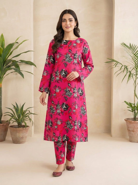 Pink printed polo cotton 2 piece suit for women casual wear soft breathable fabric matching shirt and trouser set