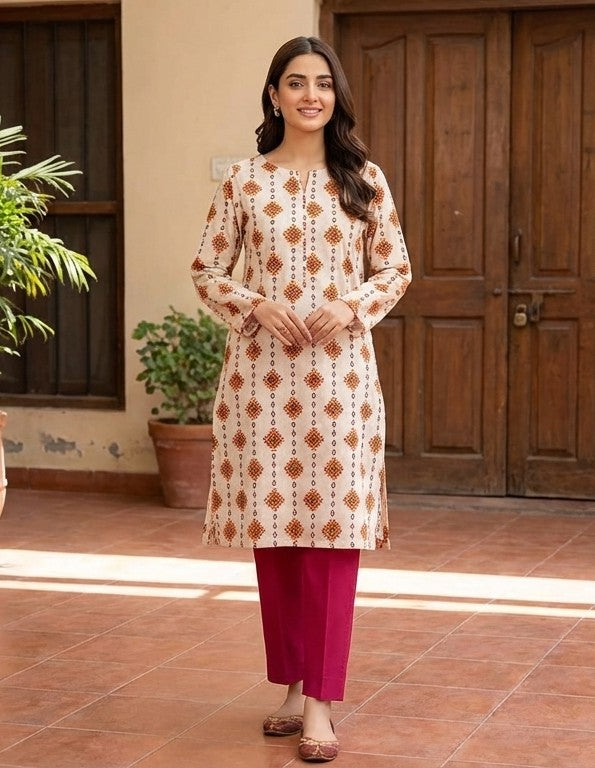 Ivory printed lawn 2 piece suit for women summer outfit with digital print shirt and soft breathable fabric