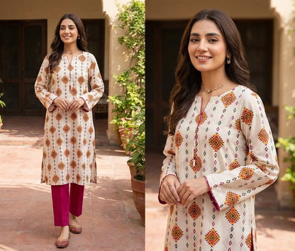 Ivory printed lawn 2 piece suit for women summer outfit with digital print shirt and soft breathable fabric