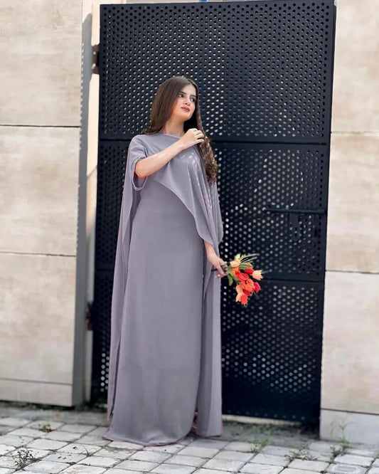 Grey chiffon cap shawl maxi 2 piece dress for women with dupatta elegant formal party wear outfit