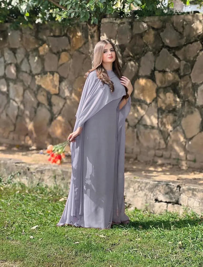 Grey chiffon cap shawl maxi 2 piece dress for women with dupatta elegant formal party wear outfit