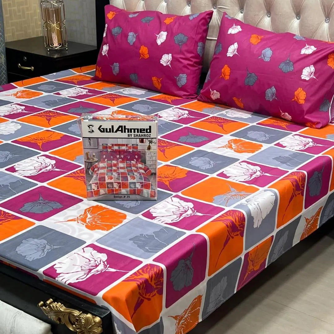 Multicolor cotton salonica printed bedsheet 3pc double bed set with pillow covers soft breathable durable vibrant home bedding