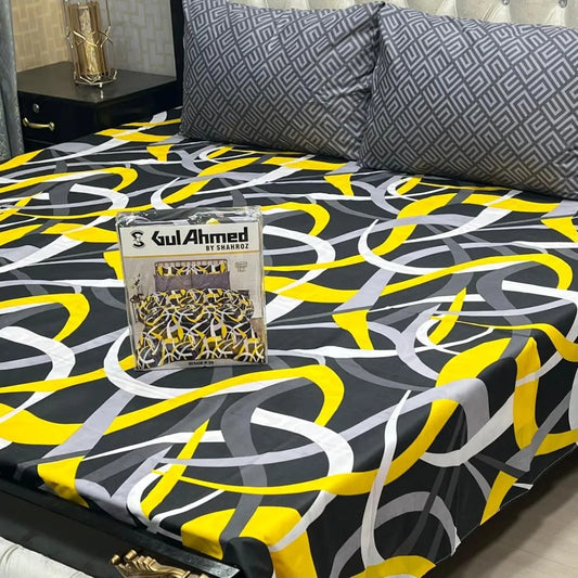 Black cotton salonica printed bedsheet 3pc double bed set with pillow covers soft breathable durable stylish home bedding
